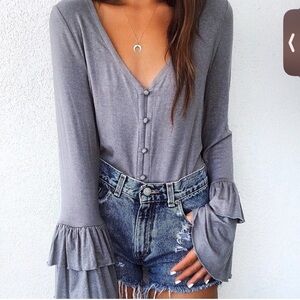 NWT Chaser Tiered Peplum Glitter Bodysuit in Gray